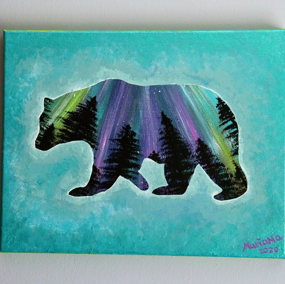 Painting Northern lights & bear - Picture 2 of 2